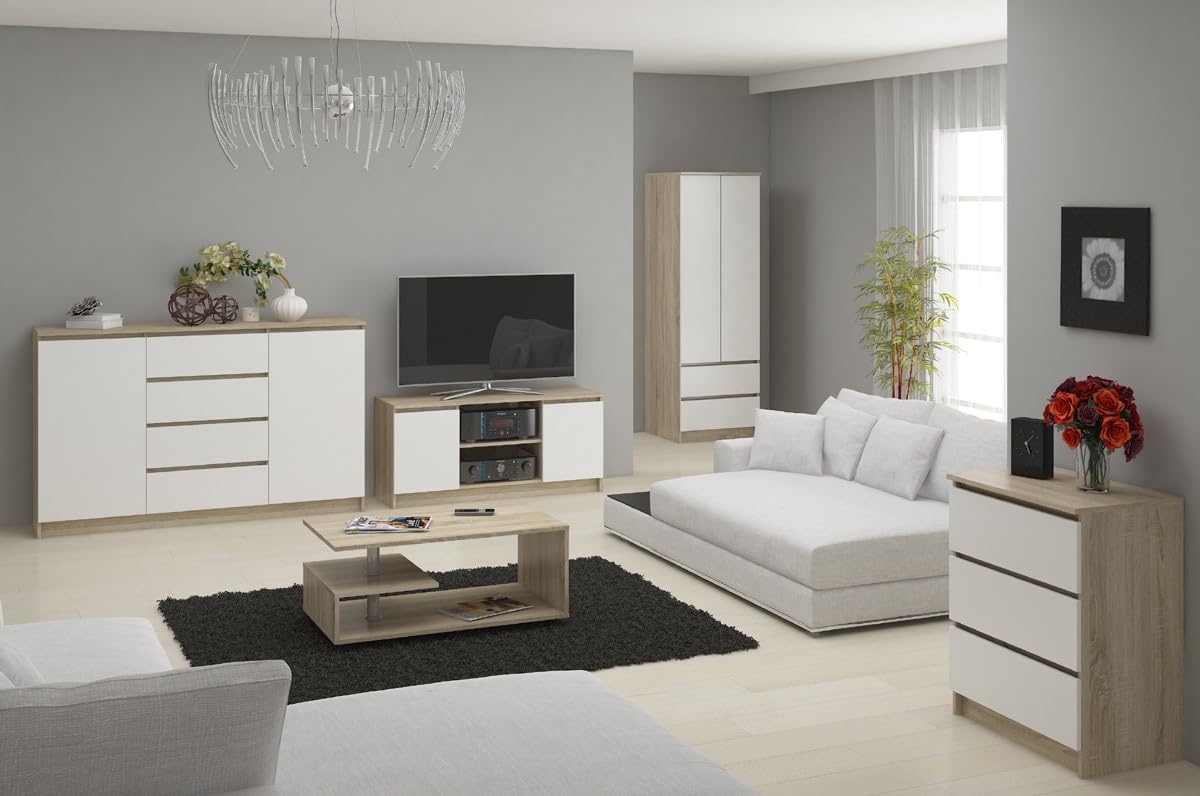 AKORD Cómoda K60 con 3 cajones | Credenza Alta | Mueble Moderno para Sala de Estar, Comedor, Dormitorio, Entrada, baño | Armario Infantil | 60x77x40 cm 25 kg | Roble Sonoma & Blanco Frente