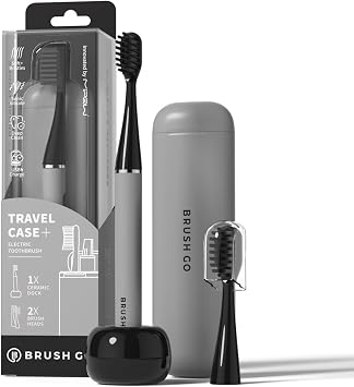 MIPOW Slim Pro i4 Electric Toothbrush Rechargeable Smart Ultra Sonic 3 Modes Magnetic Travel Case &Ceramic Dock, 60Day Long Battery Soft Bristles 2Heads IPX7 Waterproof,Color-Gray