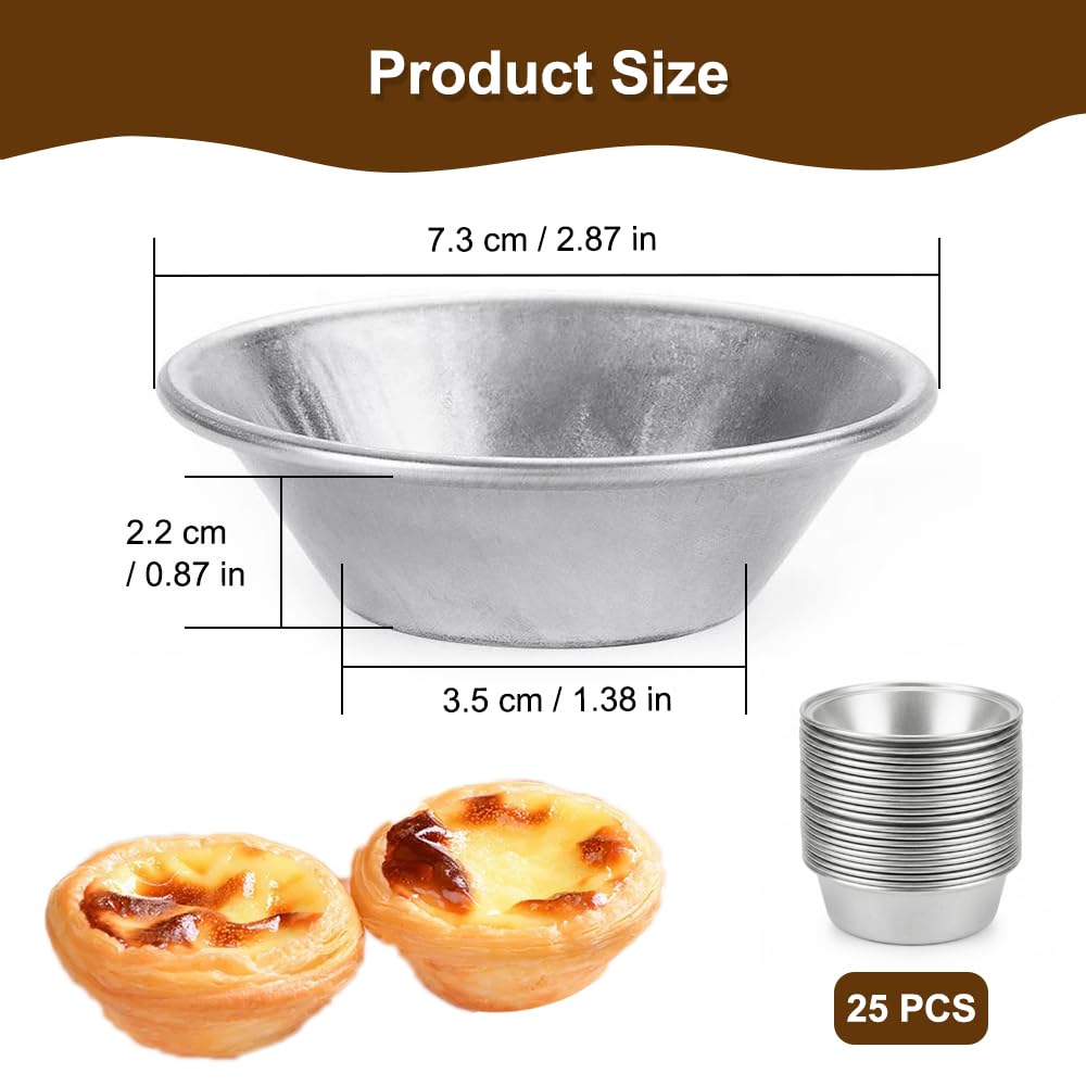 25 Pièces Moule Pasteis de Nata, Réutilisables Moule a Tartelette Aluminium Moules Mini Tartelette Revêtement Antiadhésif Faciles à Nettoyer pour Production Pastéis de Nata, Gâteaux, Pâtisseries