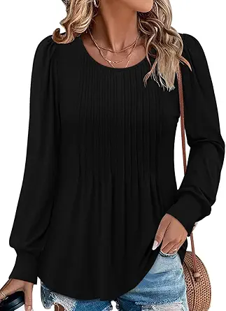 BETTE BOUTIK Long Sleeve Shirts for Women Fall Tops Dressy Blouses Crewneck Tunic Tops for Leggings S-3XL