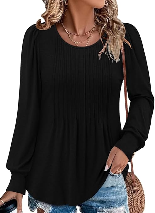 BETTE BOUTIK Long Sleeve Shirts for Women Fall Tops Dressy Blouses Crewneck Tunic Tops for Leggings S-3XL