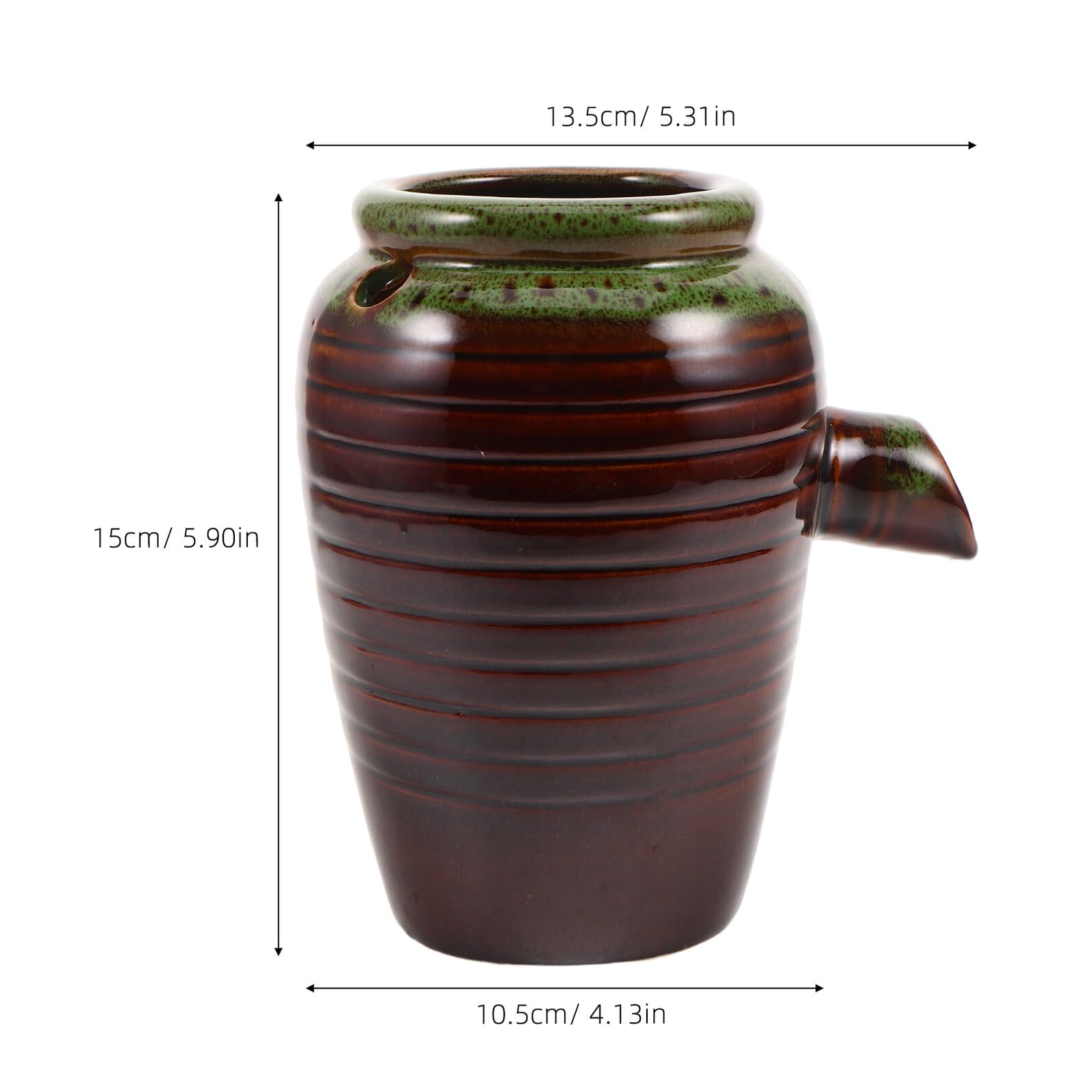 VICASKY Fontaine Cascade Écologique en Céramique Pichet Petit Modèle Poterie Naturelle Marron Cuite Système de Recyclage D’Eau pour Aquarium et Jardin Accessoire Décoratif de Bassin
