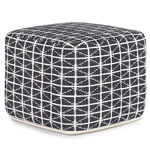 SIMPLIHOME Noreen Square Pouf, Small Parcel, Slate Grey and White