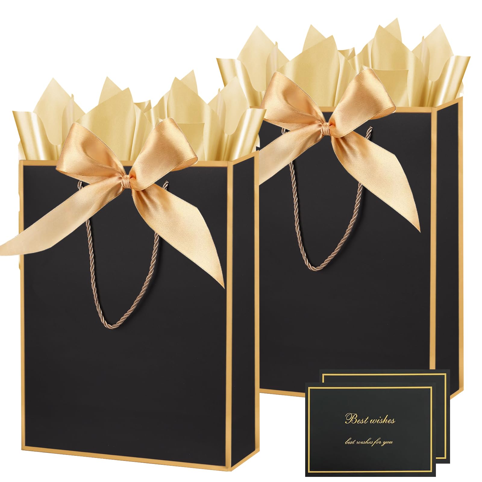 ZJHiome Gift Bags for Presents, 2 Pack Medium Paper Bags with Bow Ribbon Tissue Paper Cards Thank You Gift Bag with Handles for Christmas Holiday