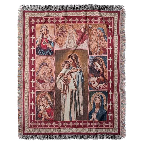 XINWBB Virgin Mary Woven Tapestry Throw Blanket with Tassels | Soft Decorative Christian Gift for Couch & Bed | Living Room Wall Hanging Decor, 50"x60"