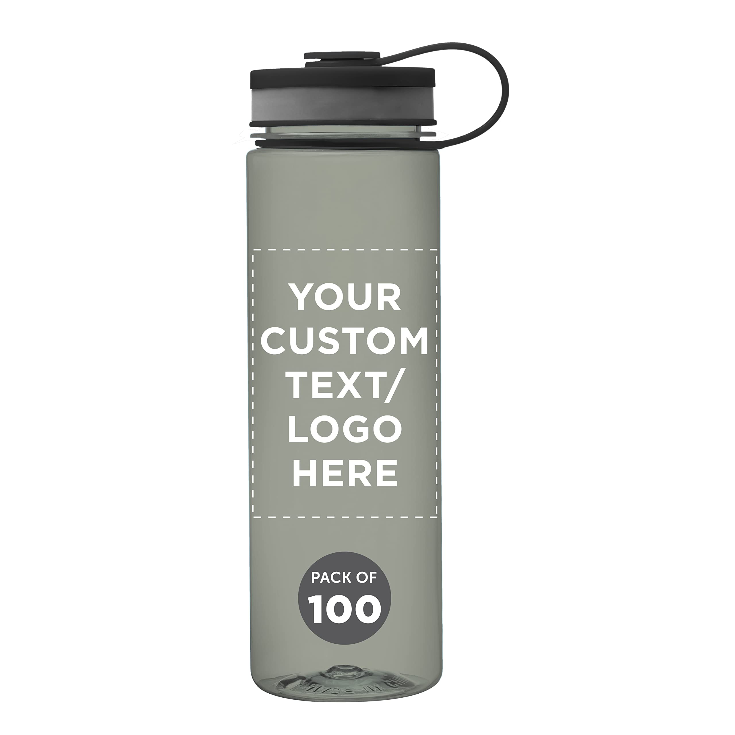 DISCOUNT PROMOS Custom Wide Mouth Water Bottles 26 oz Set of 100 Personalized Bulk Pack - BPA Free