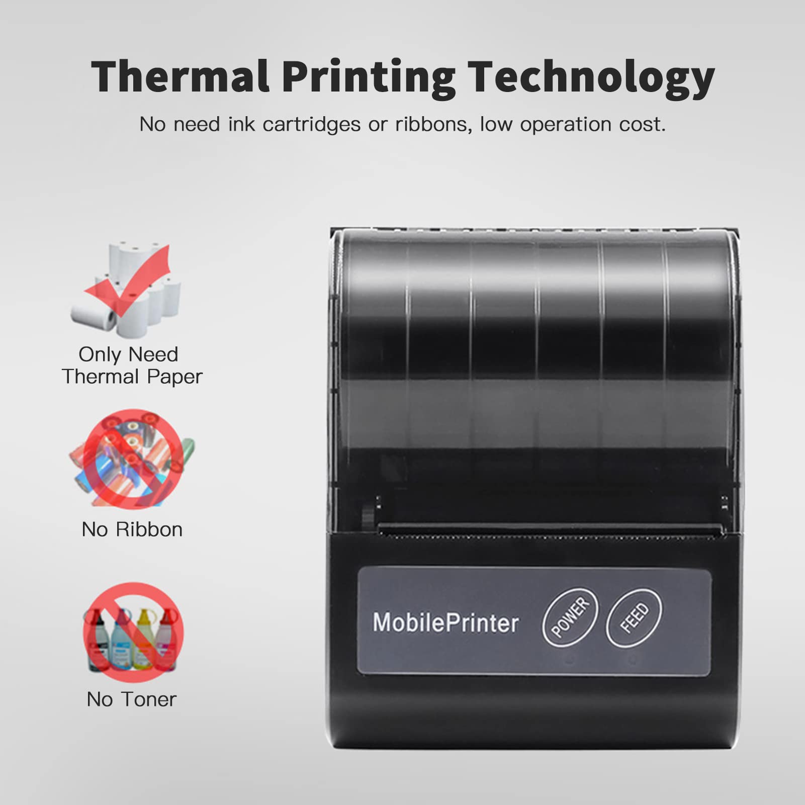 80 mm kabelloser BT Thermodrucker, Tragbarer persönlicher Rechnungsdrucker, Mini USB BT POS-Drucker, kompatibel mit Android/iOS/PC/Windows/Linux