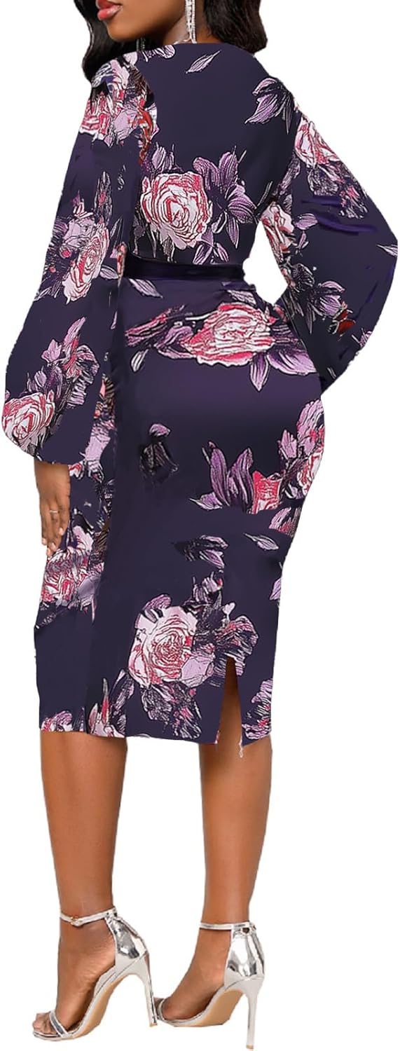 Xinlees Women's Elegant Dresses Sexy Bodycon Long Sleeve Pencil Business Dresses - Image 3