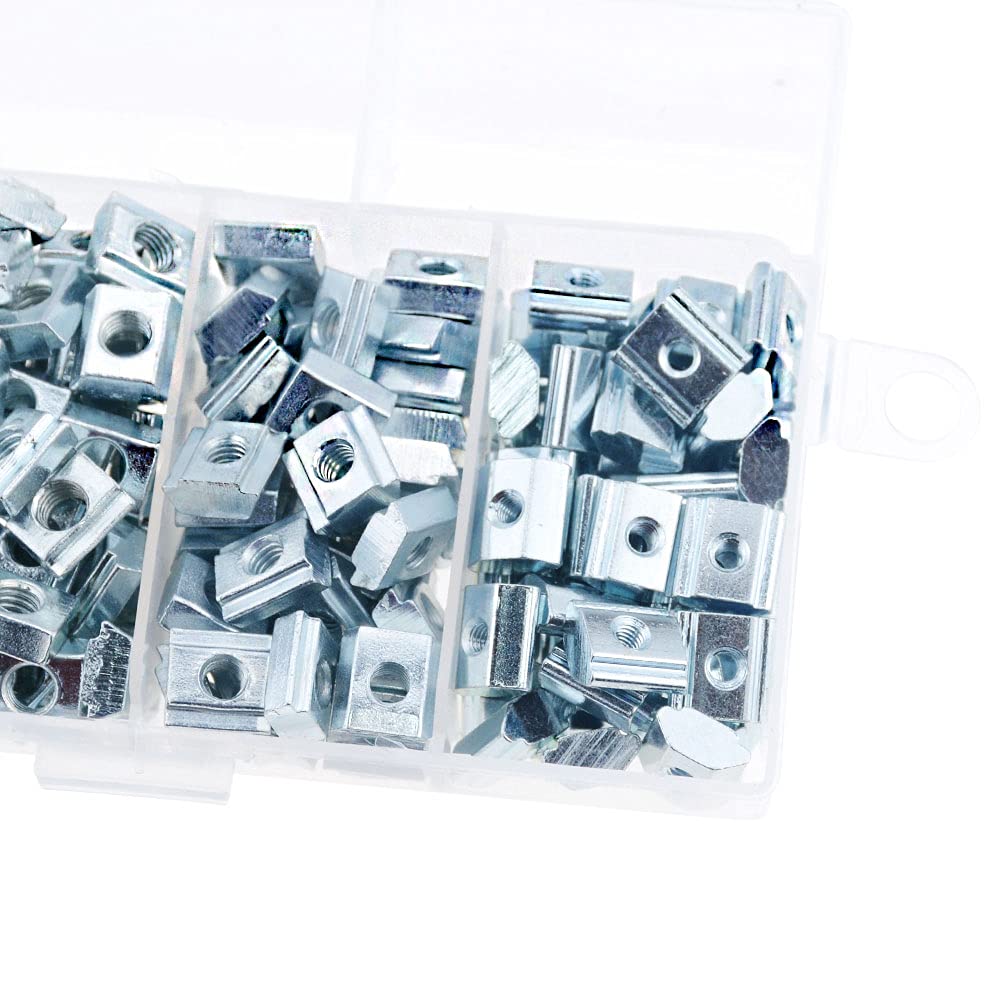 T Track Sliding Nut,200pcs/set M3 M4 M5 M6 Zinc Plated Slide Nut，Fastener Galvanized T-Slot Nuts for 20 Series Aluminum Extrusion Profiles Hammer Head