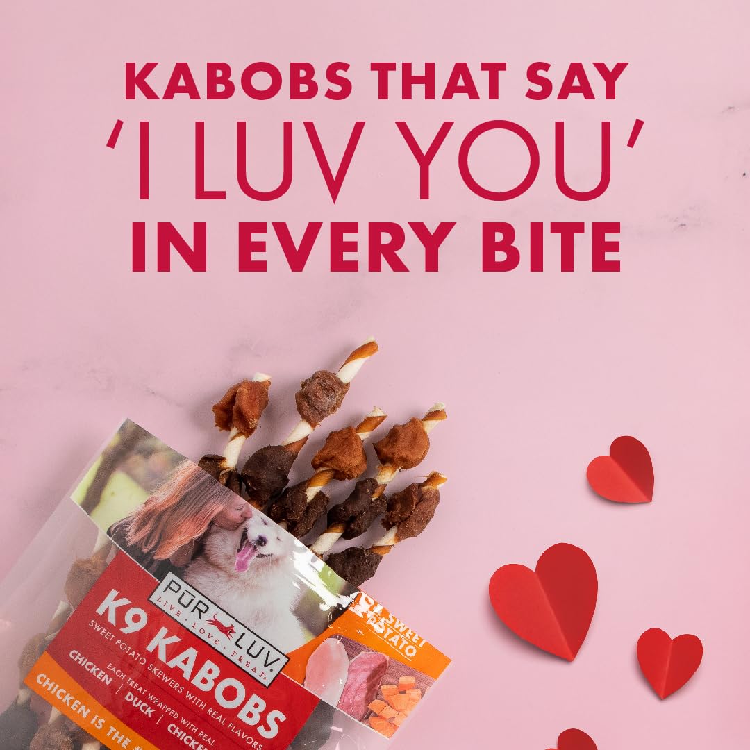Pur Luv Dog Treats, K9 Kabobs Made with Real Chicken, Duck, and Sweet Potato, 12 Ounces, Dog Snacks, Healthy, Easily Digestible, Long-Lasting, High Protein Treat, Satisfies Urge to Chew