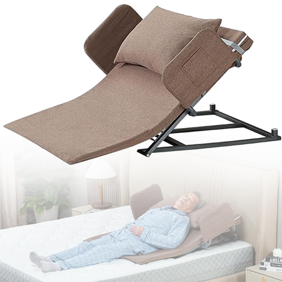 Ayuda para Sentarse y levantarse con la Espalda Ajustable, Elevador de Almohada médica eléctrico, para Soporte de Cuello y Lumbar, para reflujo ácido, Alivio posoperatorio y de ronquidos, marrón