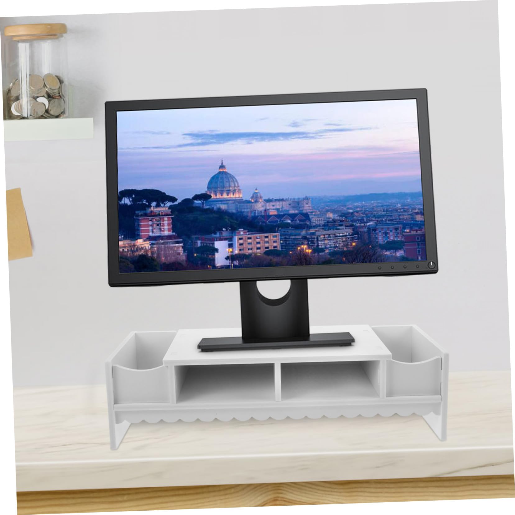 Étagère de Bureau pour Écran en Pvc, Rangement Blanc Moderne