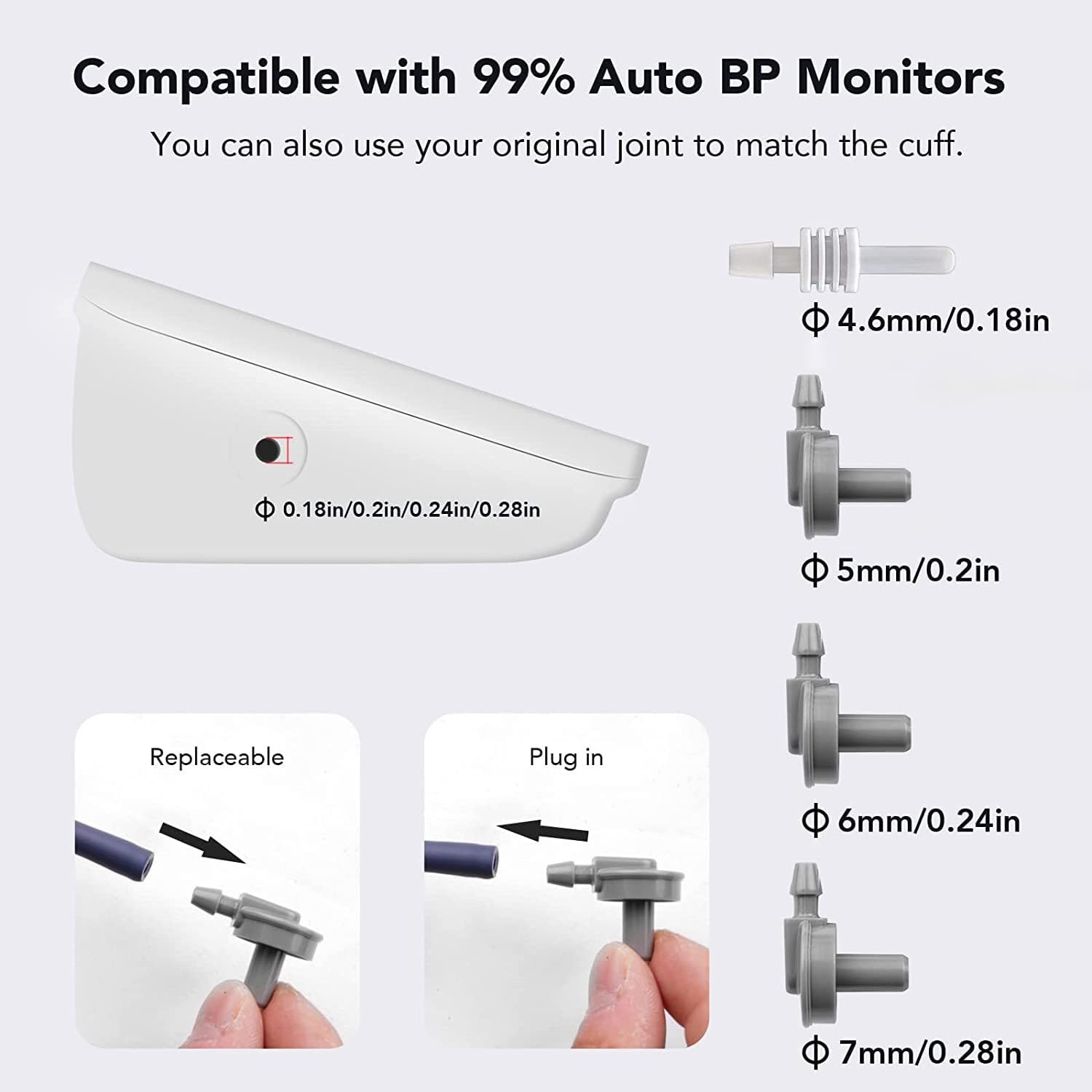 Blood pressure cuff compatibility with various connectors