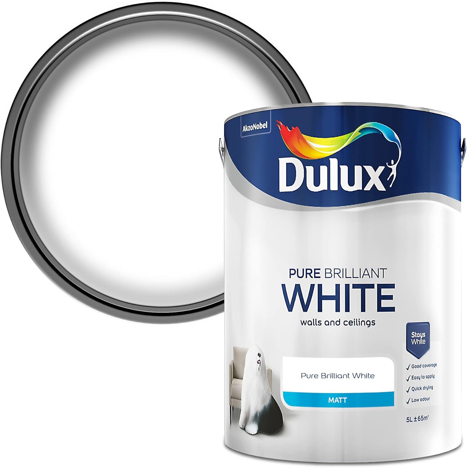 AXpower Inspirational Technology Empowering People Walls & Ceilings Matt Emulsion Paint Pure Brilliant White 5L | Smooth Finish, Easy to Apply, High Coverage Interior Wall Paint — image 1