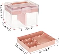 Vista 4 de BTSKY Caja de almacenamiento dividida de plástico transparente de 2 capas con bandeja extraíble, caja de almacenamiento de papelería multiusos