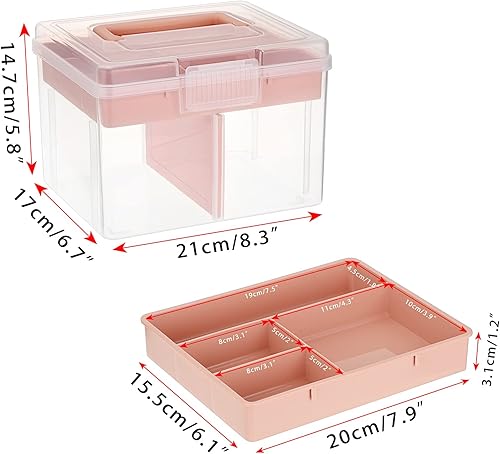 Miniatura 4 de BTSKY Caja de almacenamiento dividida de plástico transparente de 2 capas con bandeja extraíble, caja de almacenamiento de papelería multiusos con