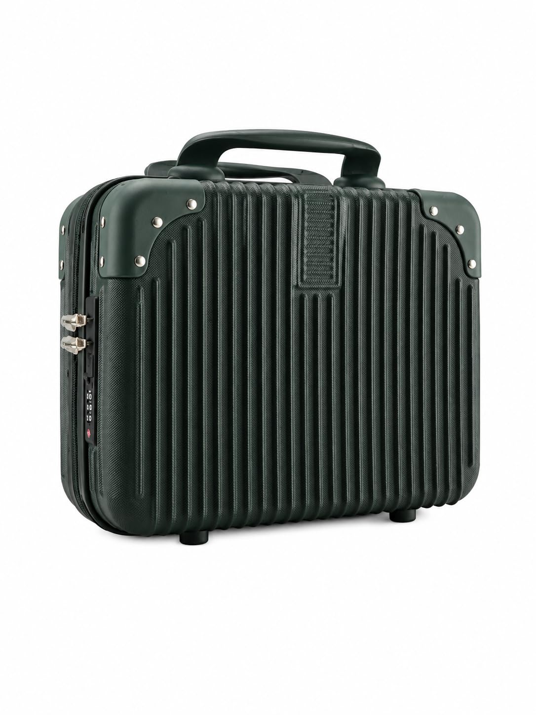 Portable Hard Shell Mini Carry-On Briefcase,ABS Material, Compact Travel Case with Lock,Travel Hand Luggage with Elastic Band,Cosmetic Bag. (Dark Green)-image-20