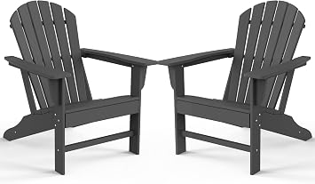 Farmhouse Adirondack Chair Set of 2, Poly Lumber Patio Chairs, Pre-Assembled Weather Resistant Outdoor Chairs for Pool, Deck, Backyard, Garden, Fire Pit Seating, Slate Gray