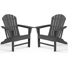 Farmhouse Adirondack Chair Set of 2, Poly Lumber Patio Chairs, Pre-Assembled Weather Resistant Outdoor Chairs for Pool, Deck, Backyard, Garden, Fire Pit Seating, Slate Gray