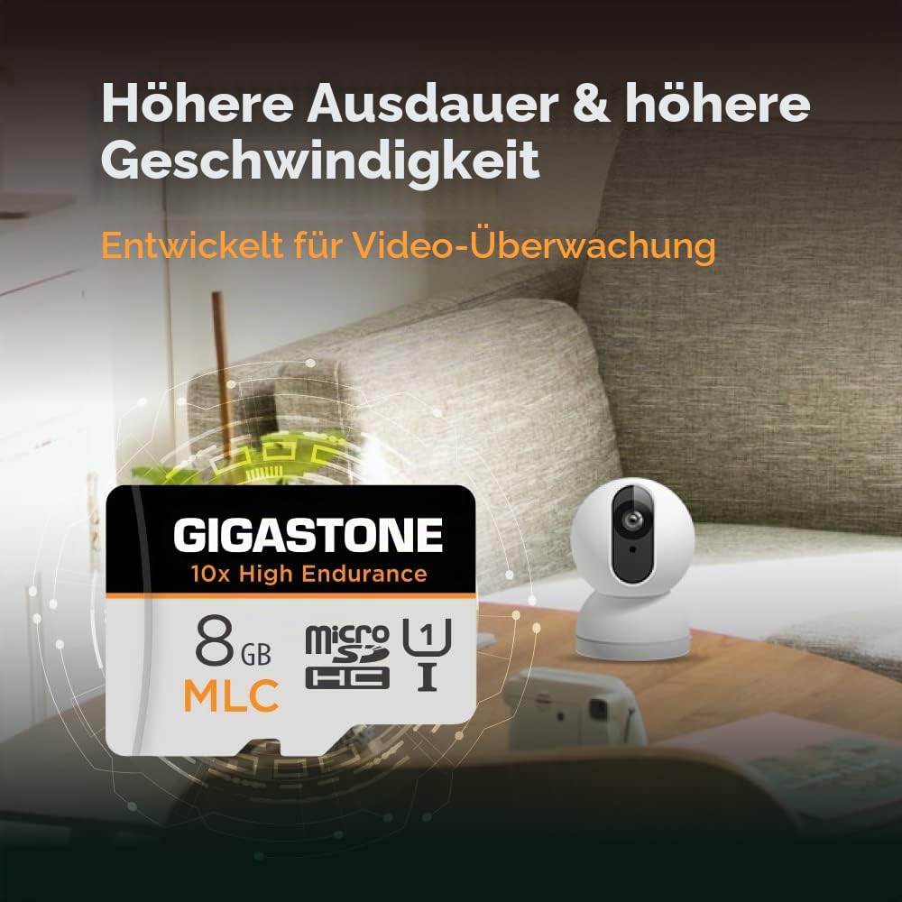 [10x High Endurance]GIGASTONE MLC 8GB 2er-Pack MicroSDXC Karte+Adapter, 85/15 MB/s, Dash Cam,U3 V30 C10 [5-Jahre kostenlose Datenwiederherstellung]