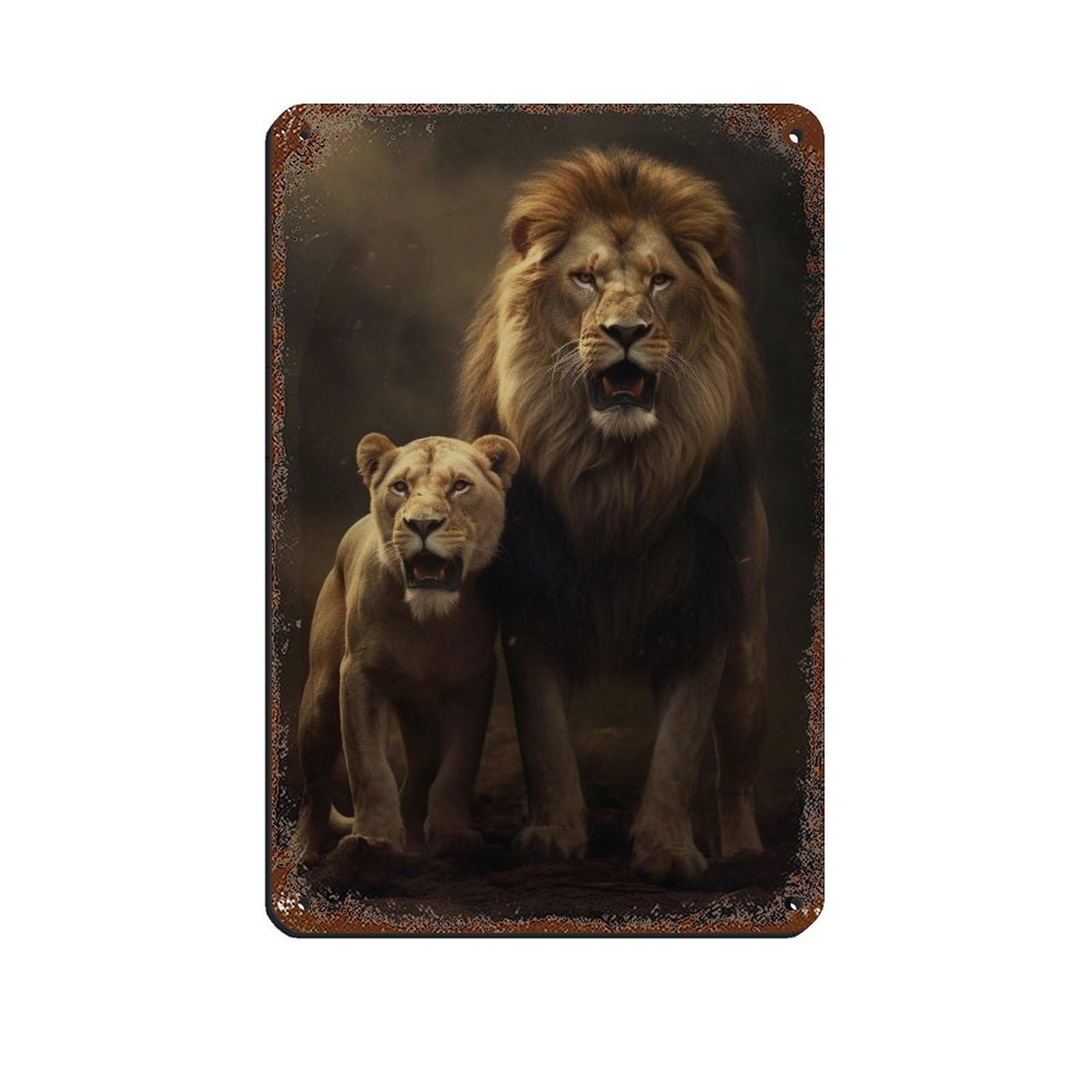 Lion And Lioness（2） Retro Poster Metal Tin Sign Chic Art Retro Iron Painting Bar People Cave Cafe Family Garage Poster Wall Decoration 8x12inch(20x30cm)