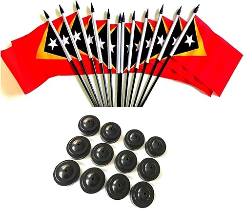 Miniatura 22 de Una docena de banderas y bases de escritorio Nauru, 12 banderas de poliéster en miniatura para oficina y pequeñas con 12 soportes negros Banderas