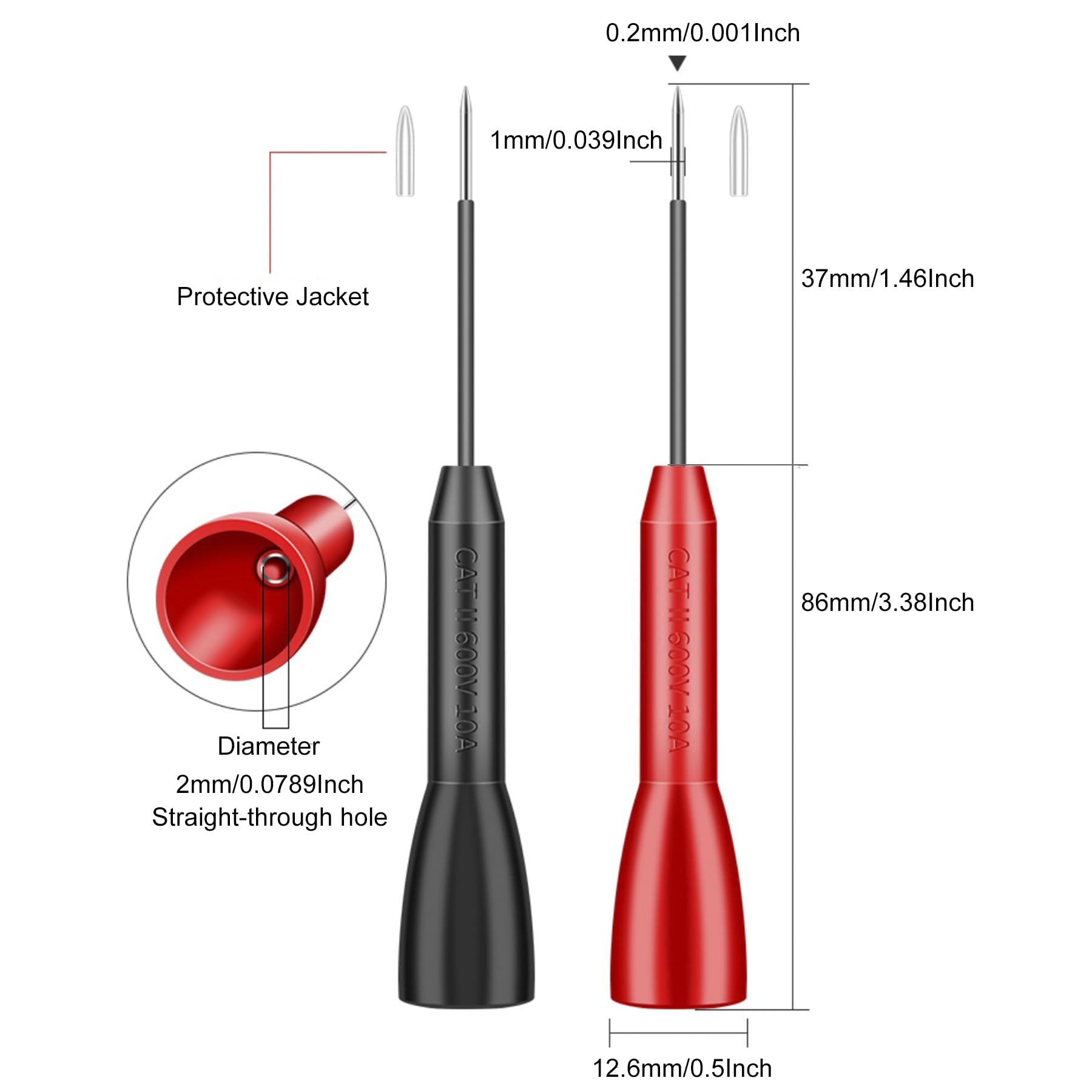 4 Pack 2mm Extended multimeter Needle Test Probes, 600V/10A Non-Destructive — Amazon image 2