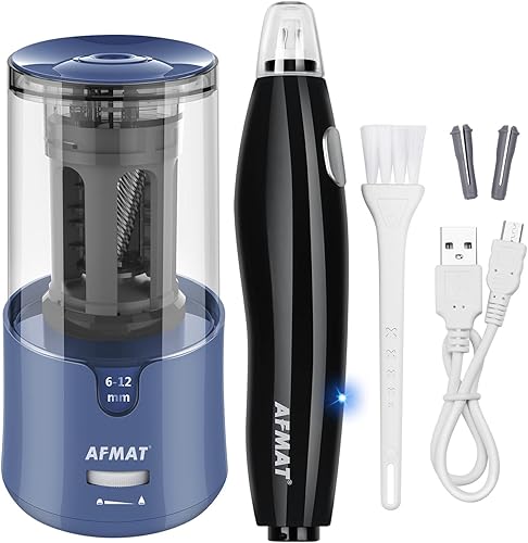 AFMAT Sacapuntas eléctrico y kit de borrador recargable, parada automática y afilado rápido, 140 repuestos de borrador, bueno para dibujar, dibujar,