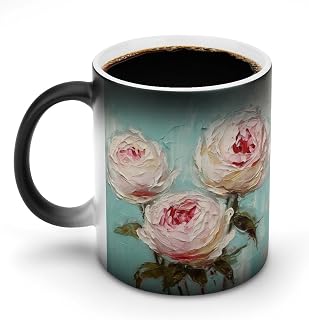 Jubonexis 3 tazas de café de cerámica que cambian de color rosa pálido que cambian de color, taza de café novedosa divertida taza de té y agua, 325 ml