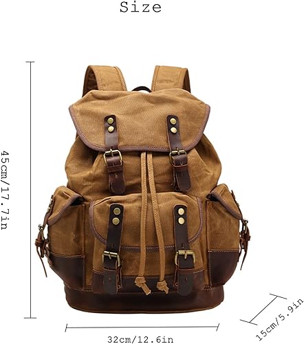 Miniatura 7 de Mochila de cuero de lona encerada vintage resistente para hombres y mujeres, mochila de viaje impermeable, 11