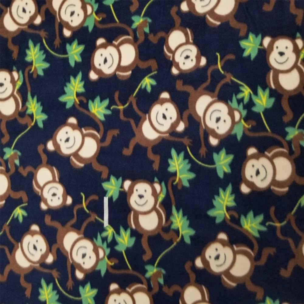 Pico Textiles 2 Yards Bolt - Navy Jungle Monkeys Fleece Fabric - Sold by The Bolt - Print Fleece Fabric - Ideal for Sewing Projects, Scarves, No Sew Throws & Tie Blankets