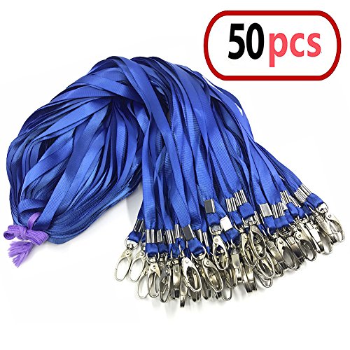 50 pcs Bleu Cordon Clip 81,3 cm Plat Lanière avec badge Clip cordons de cou Porte-clés, pour cartes d'identité/badge