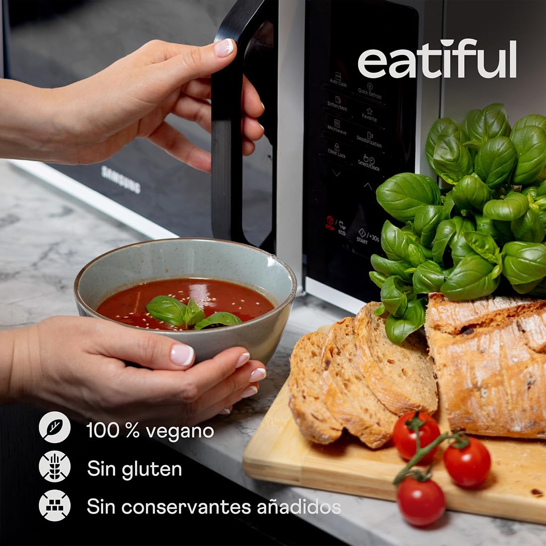 EATIFUL Sopa de Tomate Orgánica, Lista para Comer, Vegana y a Base de Plantas, Sopa Cremosa de Tomates, Sin Conservantes Añadidos, Sin Gluten, NO GMO, 400g (Paquete de 1)