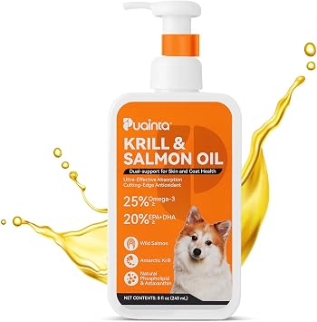 PUAINTA Krill & Salmon Fish Oil for Dogs Omega-3 EPA DHA Liquid Fish Oil, Wild Icelandic Salmon Oil for Skin & Coat, Itch Support 8 Fl Oz Pack of 1