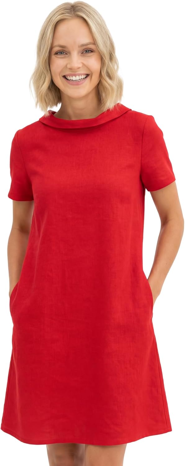 LeMuse Women’s Linen A-Line Dress – Short Sleeve Above The Knee Casual Dress with Pockets, Lightweight – All-Seasons Wear