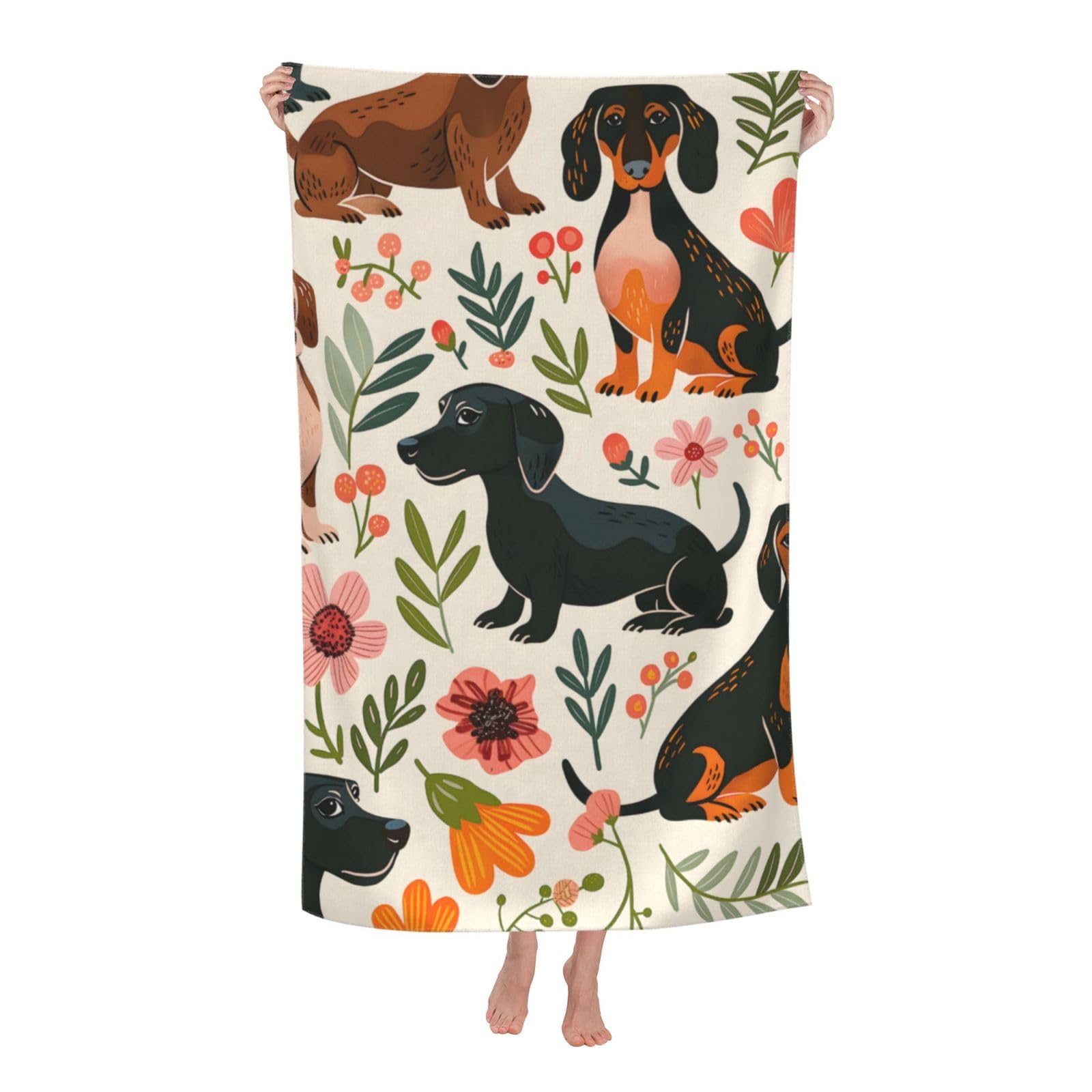 HLBSDM Dachshund Floral Beach Towel 31inx51in Cute Dog Sand Free Microfiber Bath Towel Ultra Soft Quick Dry Pool Towel Absorbent Towel Lightweight Towel for Swimming Bathroom Decor