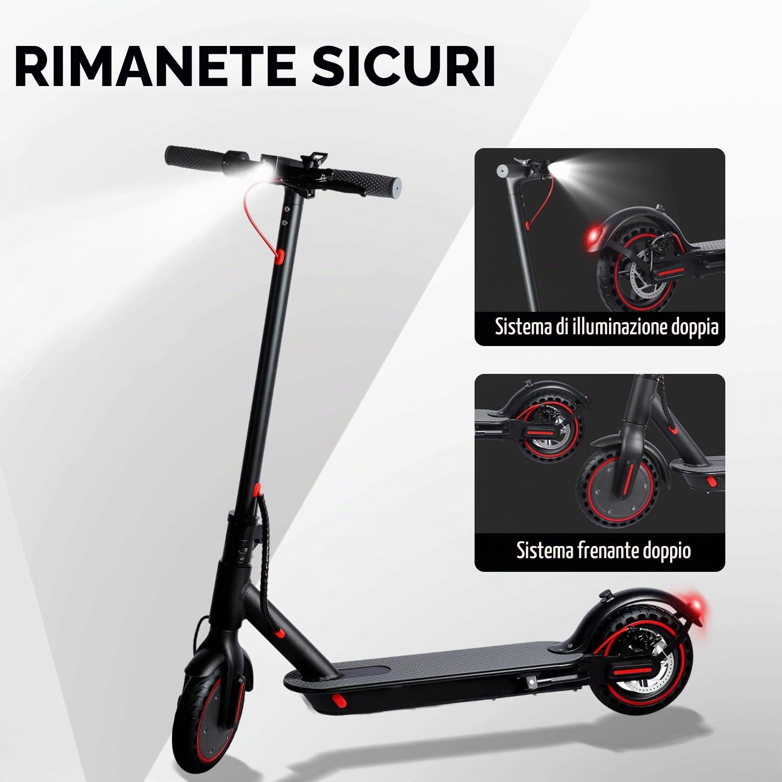 Monopattino Elettrico Adulto 350W Pieghevole, Velocità 25 km/h, Autonomia 30-35 km, Pneumatici Antiforatura 8.5", Batteria 36V 10.4Ah, Freno Elettronico + Disco, Portata 120 kg IPX5