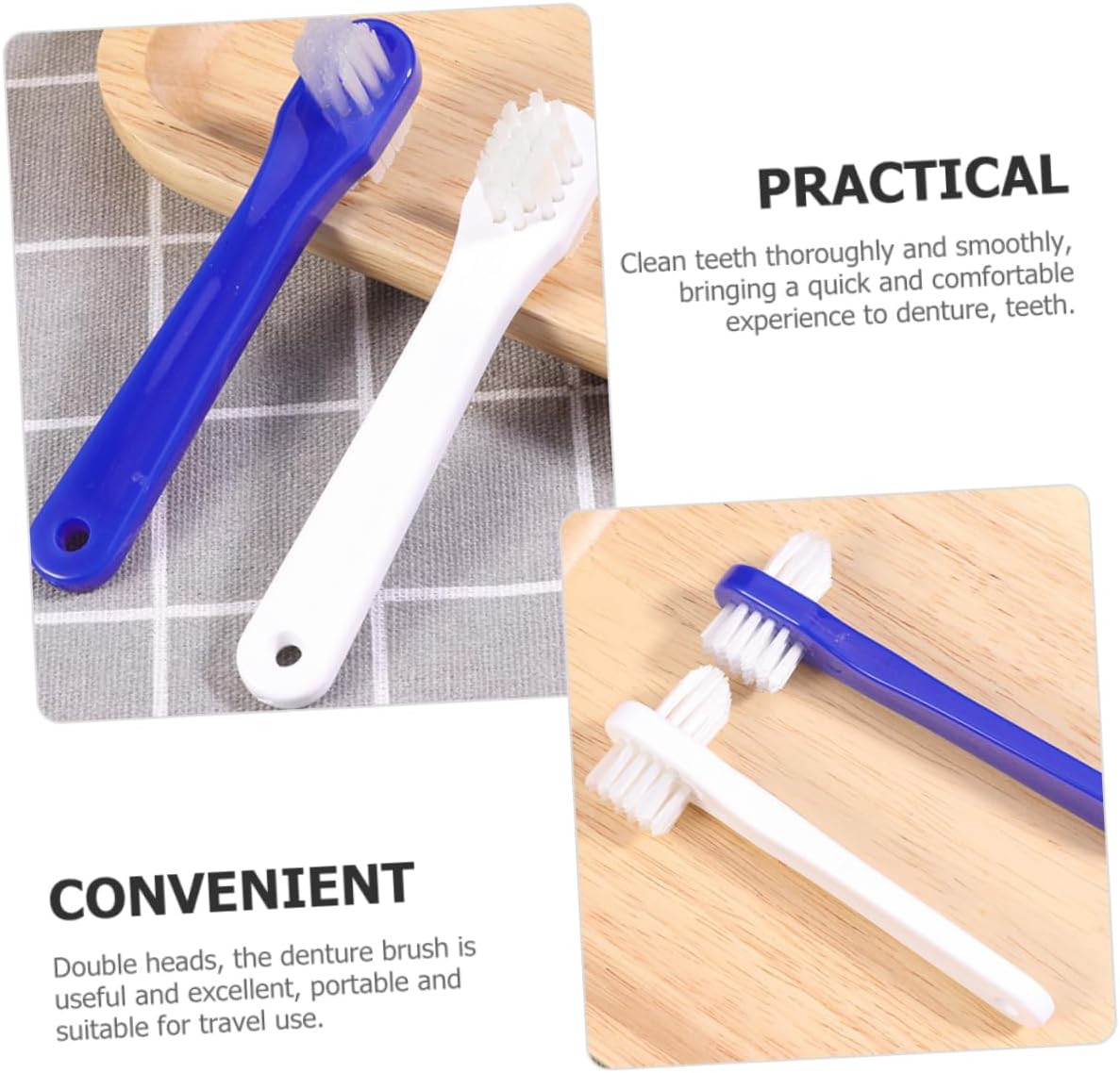 4 pcs Portable Double Head Denture Cleaning Brushes for False Teeth Compact Lightweight Denture Toothbrushes with Ergonomic Handle Gentle Gums