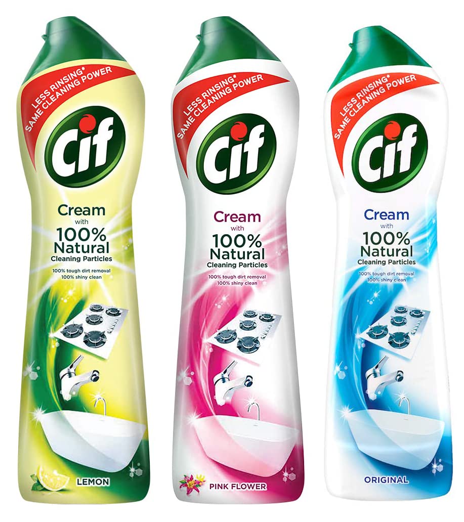 Abrasive Surface Cleaner Cream, Lemon| Kitchen & Original Multipurpose Surface Cleaner Cream, 500 ml & Pink Multi Purpose Surface Cleaner Cream with Floral Fragrance, Removes Grease