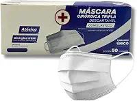 Máscara Descartável Tripla com Elástico – Branca | Pacote com 50 Unidades | Uso Profissional e Diário | 3 Camadas TNT com Clipe Nasal | Proteção e Conforto Respiratório