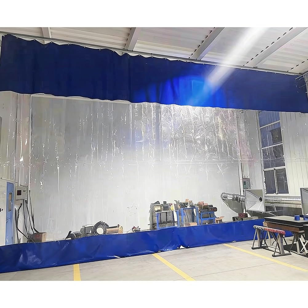GJMSSMY Garage Divider Curtains for Work Areas, Industrial Divider Curtain - Vinyl Covers with Clear Tarp Panel, Waterproof Curtain for Car Wash, Industrial Wash Bay, Outdoor Use(Blue,2x3m/6.6x9.8ft