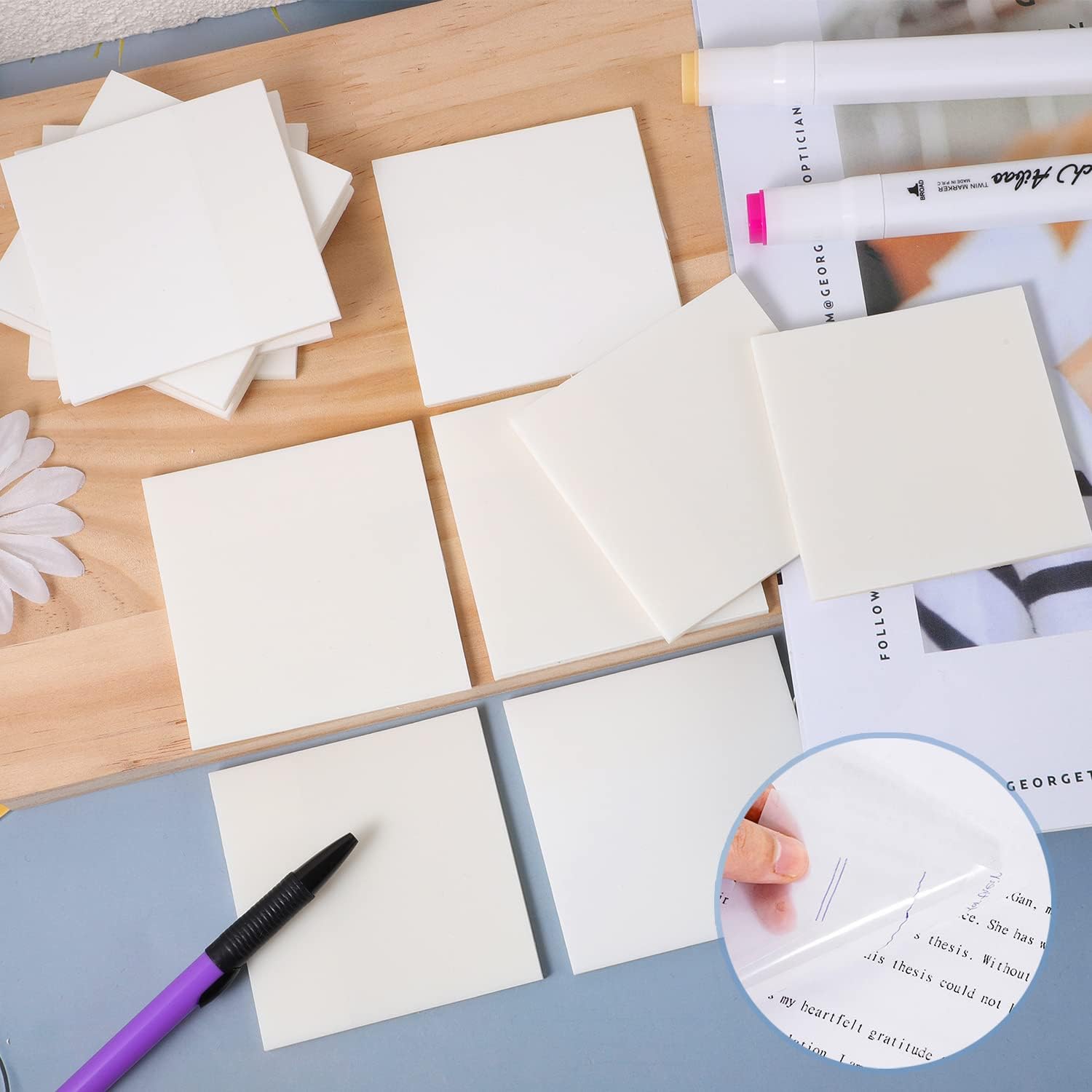 600 Sheets Transparent Sticky Notes 3x3 Inch Clear Sticky Notes Waterproof Translucent Sticky Notes for Bible Journaling Study Office Supplies Aesthetic College School Supplies, 12 Packs