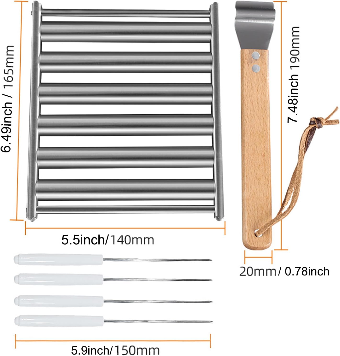 Bemodst Hot Dog Roller For Grill,Sausage Roller Hot Dog Grill Suitable For Family Gatherings, Barbecue Parties Contain Non-Slip Solid Wood Handle,4 BBQ Skewers Included