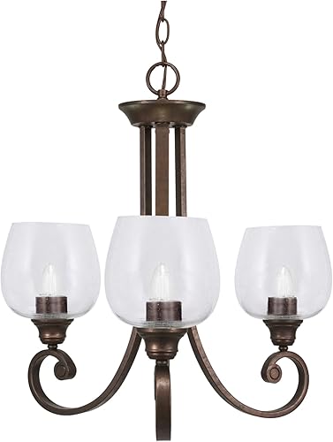 Lámpara de araña de 3 luces, con acabado de bronce con cristal transparente de burbujas de 6 pulgadas