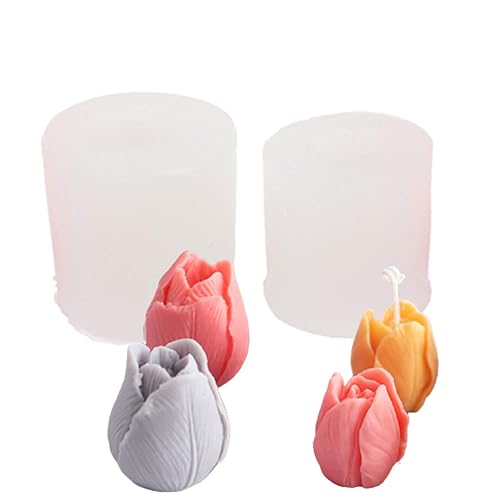 Molde de Tulipán - 2 Piezas Moldes de Vela 3D en Forma de Tulipán - Moldes de Silicona en Forma de Flor para Hacer Velas, Manualidades de Resina, Decoración de Pastel de Masa de Azúcar