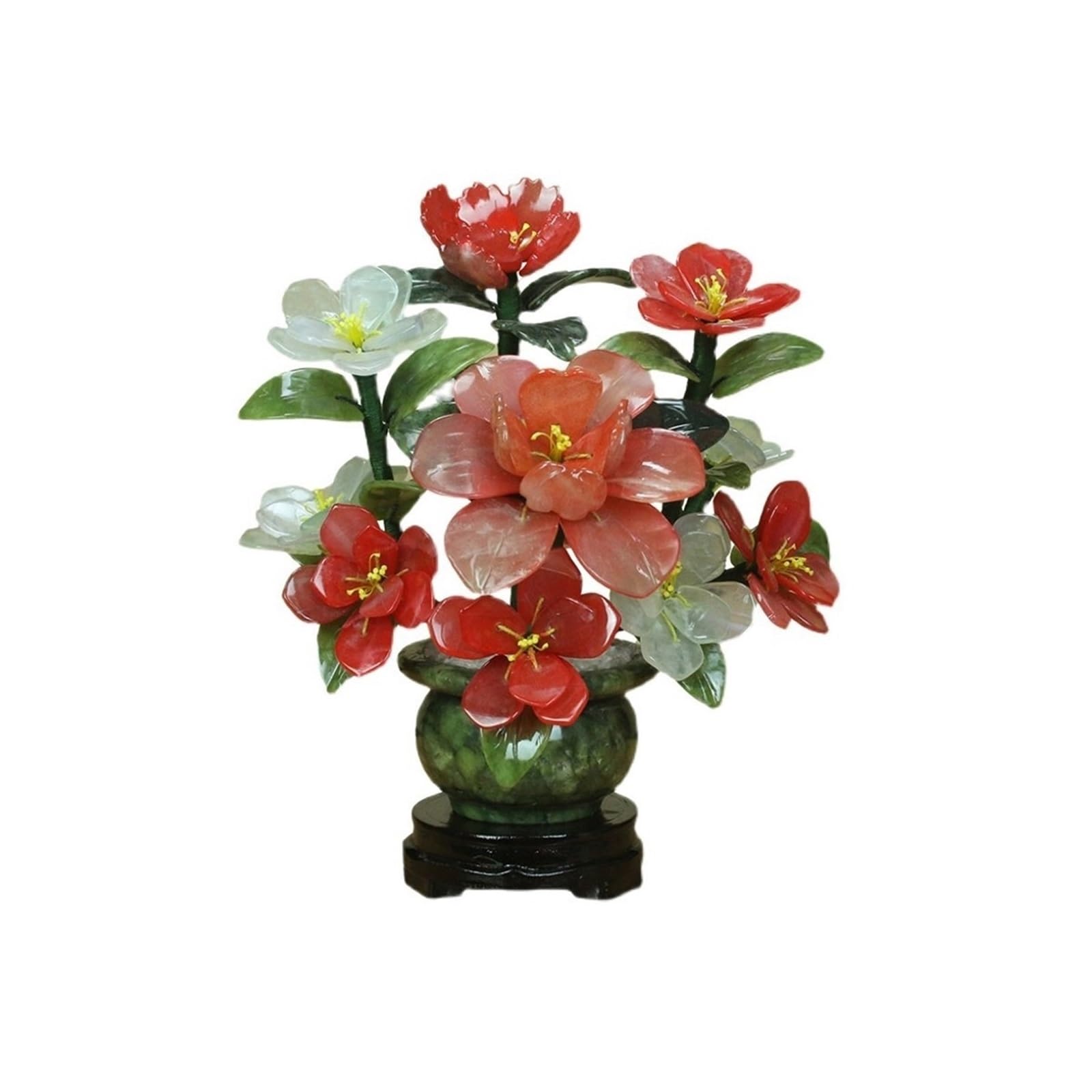 DFGHNBVC Artificial Plants Jade Chinese Style Camellia Ornament Carving, Flower And Plant Bonsai Simulation Tree,