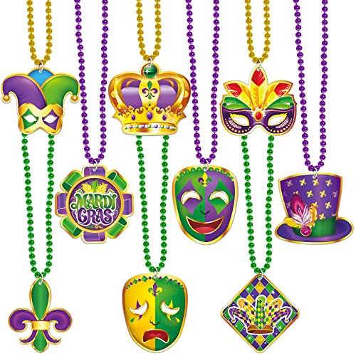 Omgouue 18pcs Mardi Gras Carnival Bead Pendant Necklace for Party Costume Accessories Party Decor