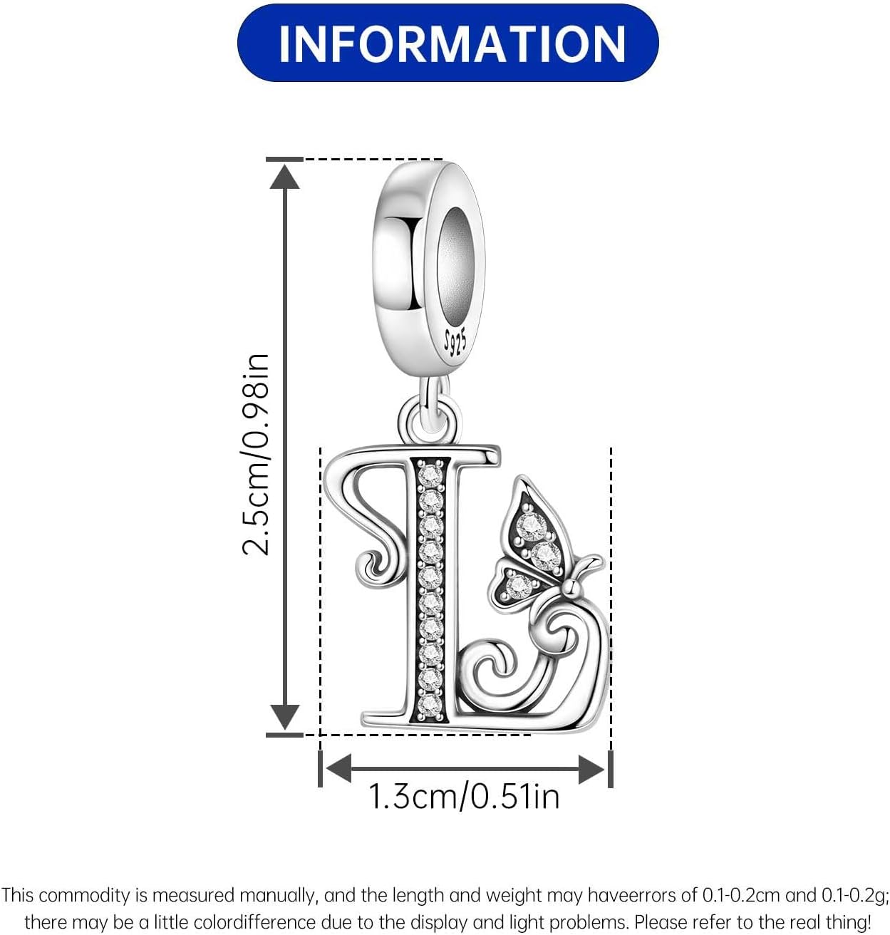 2 Pack 925 Sterling Silver Butterfly Letter Charms for Bracelets and Necklace Alphabet Initial Dangle Pendants Round Spacer Beads Pave Cubic Zirconia Jewelry Gift for Women - Image 4