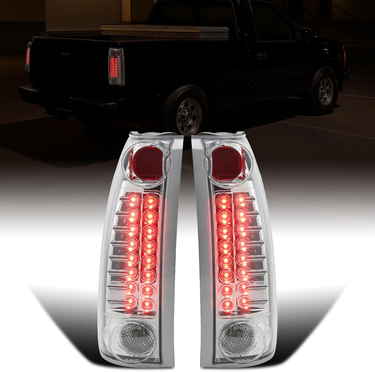 Ronnin - Fits 1988-2000 Chevy GMC C/K C10 Silverado Blazer Tahoe Cadillac Escalade LED Integrated Brake and Turn Signals Tail Lights Assembly Pair | Chrome