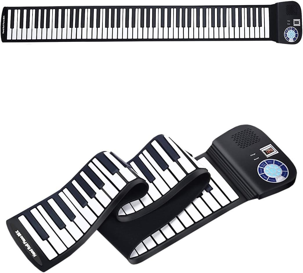 HONEY JOY Roll Up Piano, Portable 88 Key Piano Keyboard, Soft Grade Silicone, Rechargeable Educational Piano with LED Touch Screen, 128 Tones, 128 Rhythms, 15 Demos, Built-in Amplifying Speakers